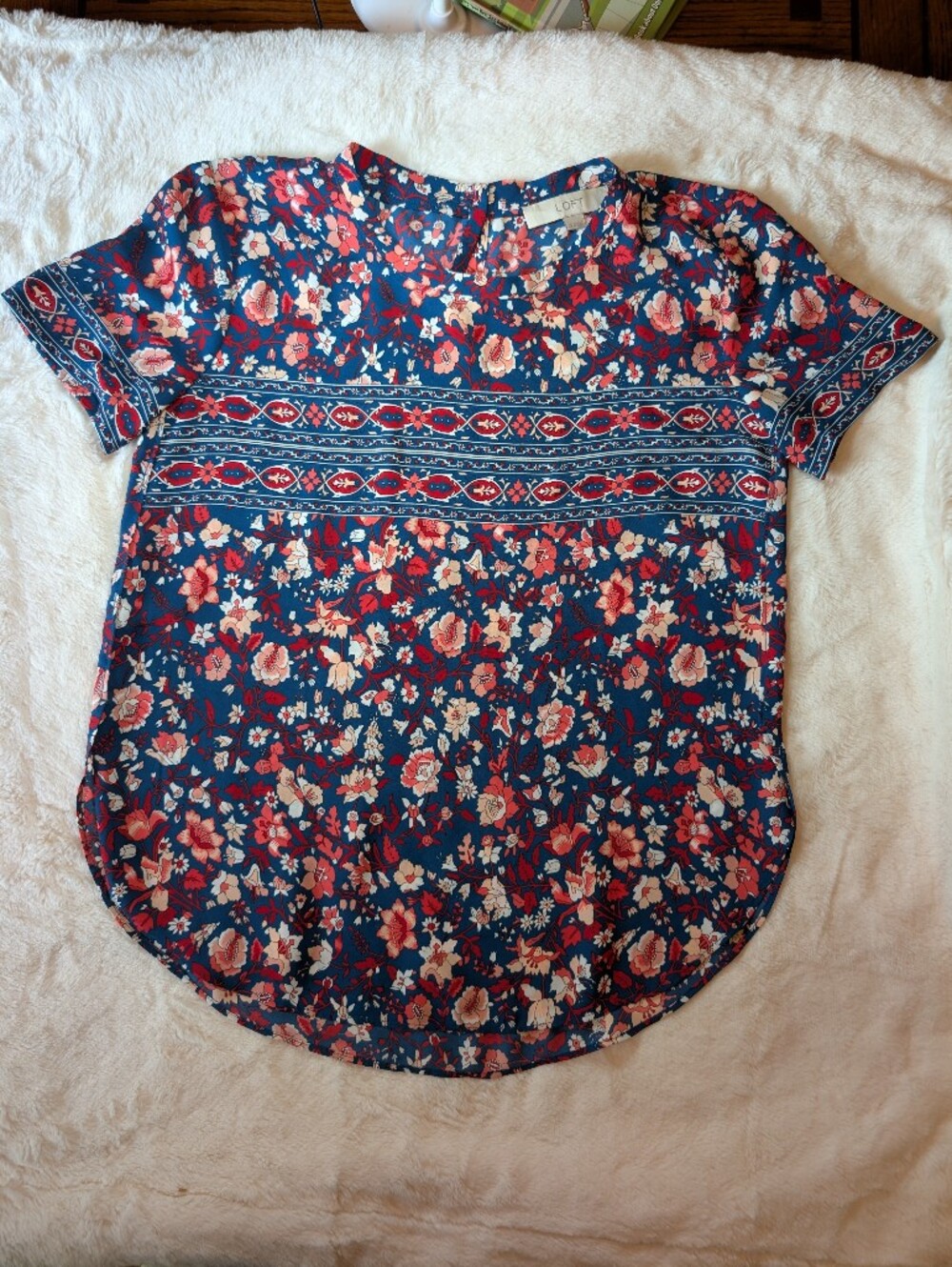 LOFT Navy Floral Button-Front Blouse Women's Size XS